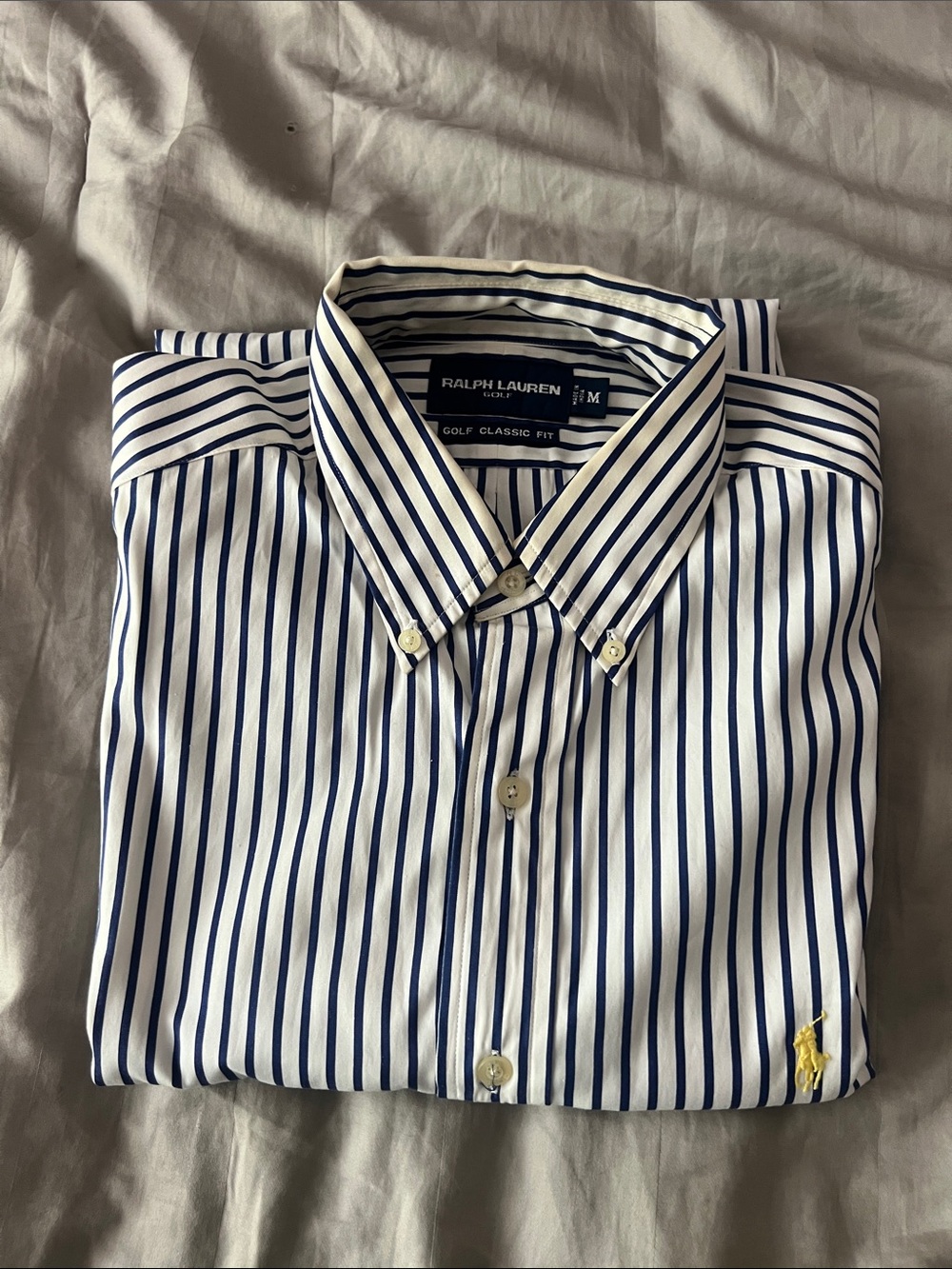 Ralph Lauren White Dress Shirt with Navy Vertical Stripes
